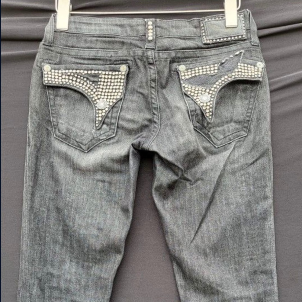 Vintage Robin's Jean size27 Black Denim With Crystal's on Back Pockets